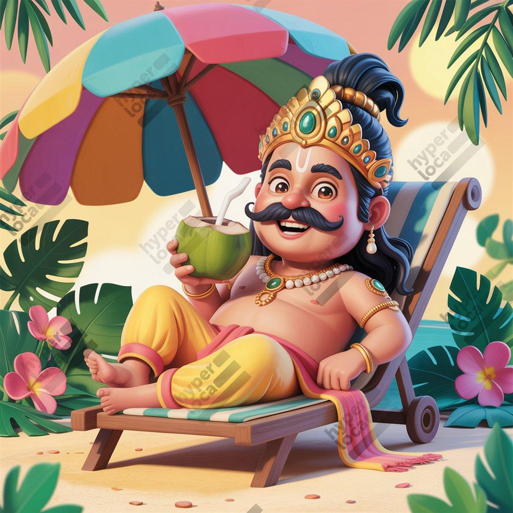 2D Maveli Relaxing Beach Digital Illustration