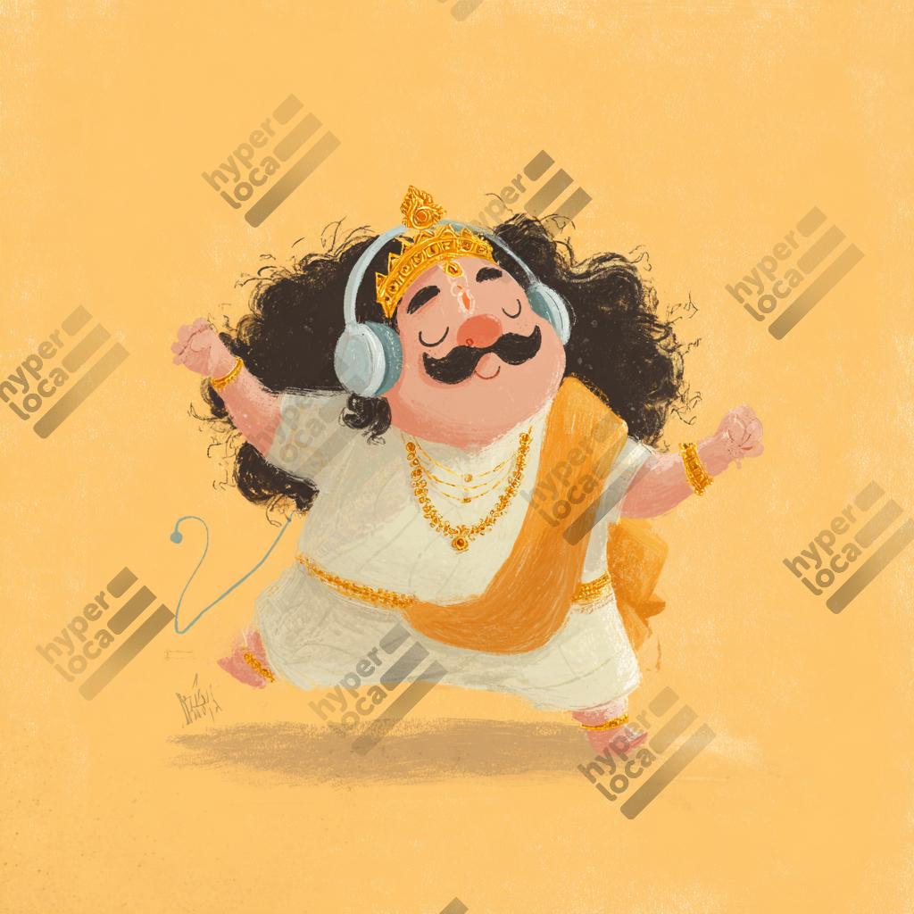 2D Maveli Dancing Music Headphones Digital Illustration