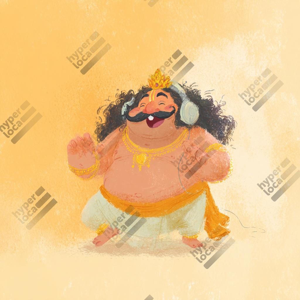 : 2D Maveli Dancing Headphone Music Digital Illustration