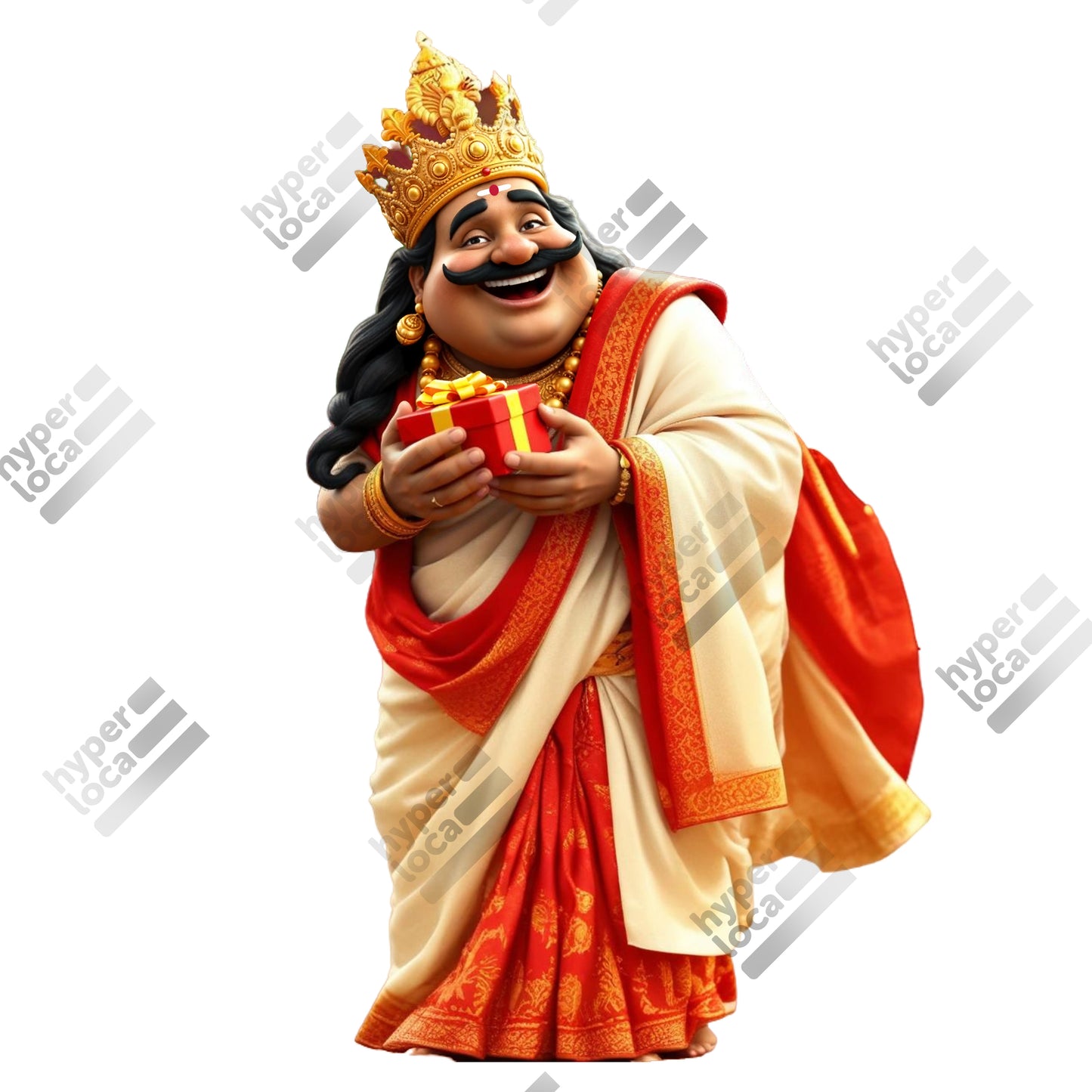 Cartoon Maveli Happy Standing Gift Box Illustration