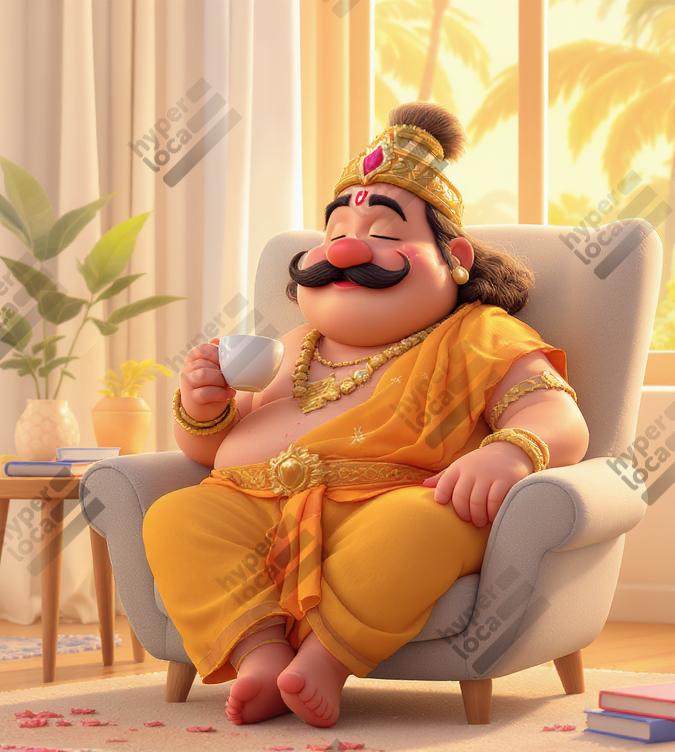Maveli Relaxing Couch Coffee Sip Digital Illustration