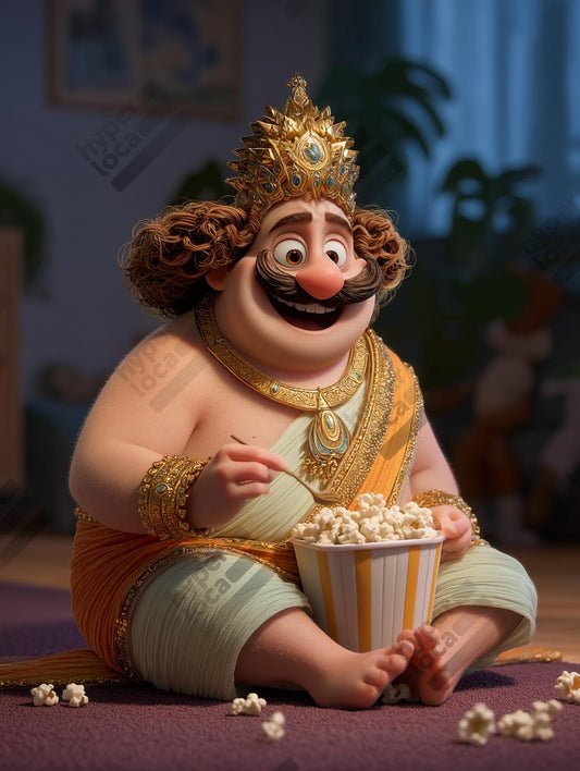 Cute Maveli Home Enjoying Popcorn Snacks Illustration