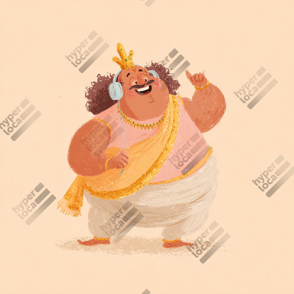 2D Maveli Enjoying Music Headphone Digital Illustration