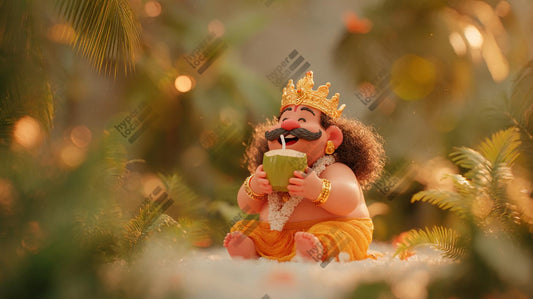 Cute Tiny Maveli Sipping Coconut Water Illustration