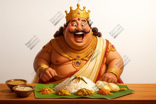 Maveli Surprised Onam Sadya Feast Illustration