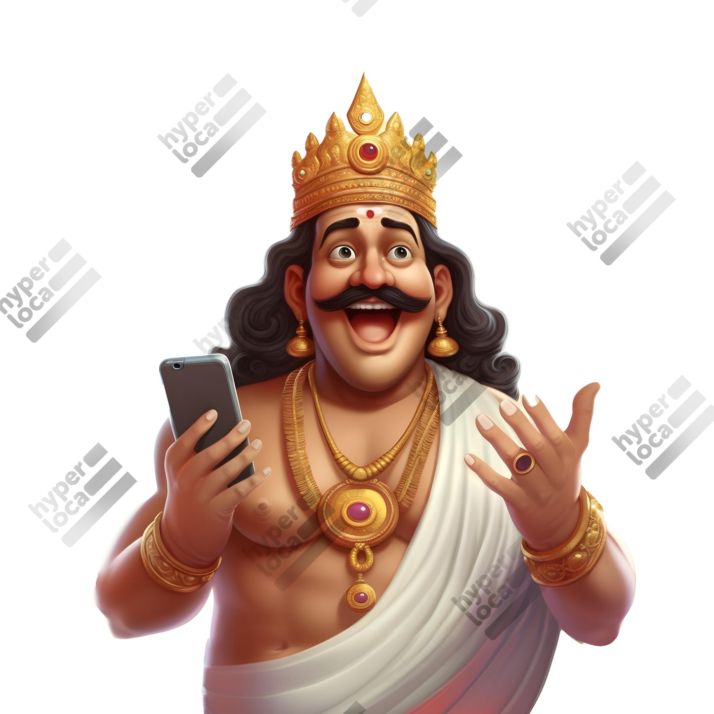 Cartoon Maveli Happy Surprised Smartphone Digital Illustration