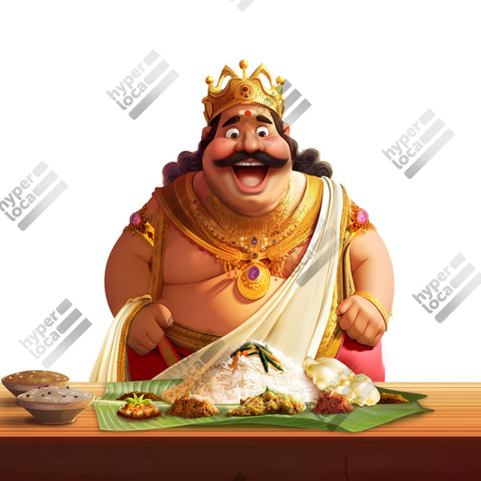 Cute Maveli Surprised Onam Sadya Feast Illustration