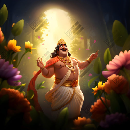 Maveli King Standing Happy Flower Garden