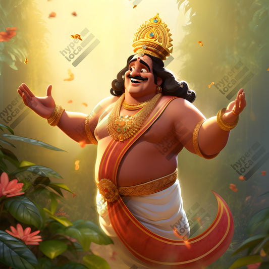 Maveli King Standing Happy Flower Garden Illustration